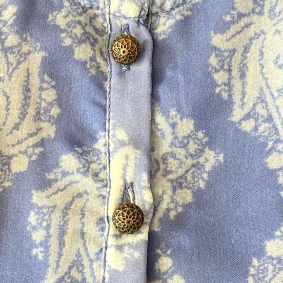 Lucky Brand Blue Ikat Maxi Dress Small Sleeveless Ruffle Bottom Buttons - Picture 7 of 12